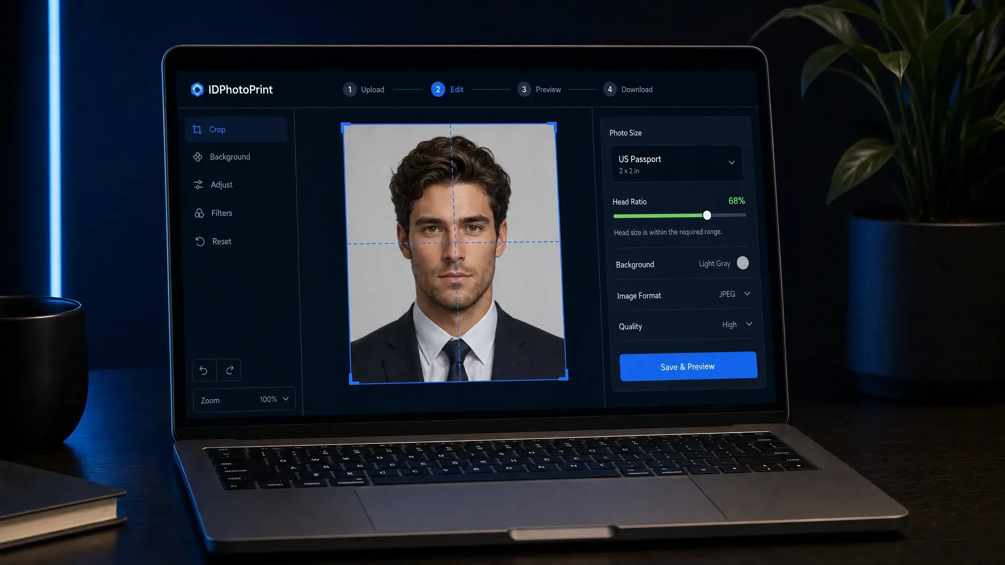 IDPhotoPrint dark mode interface