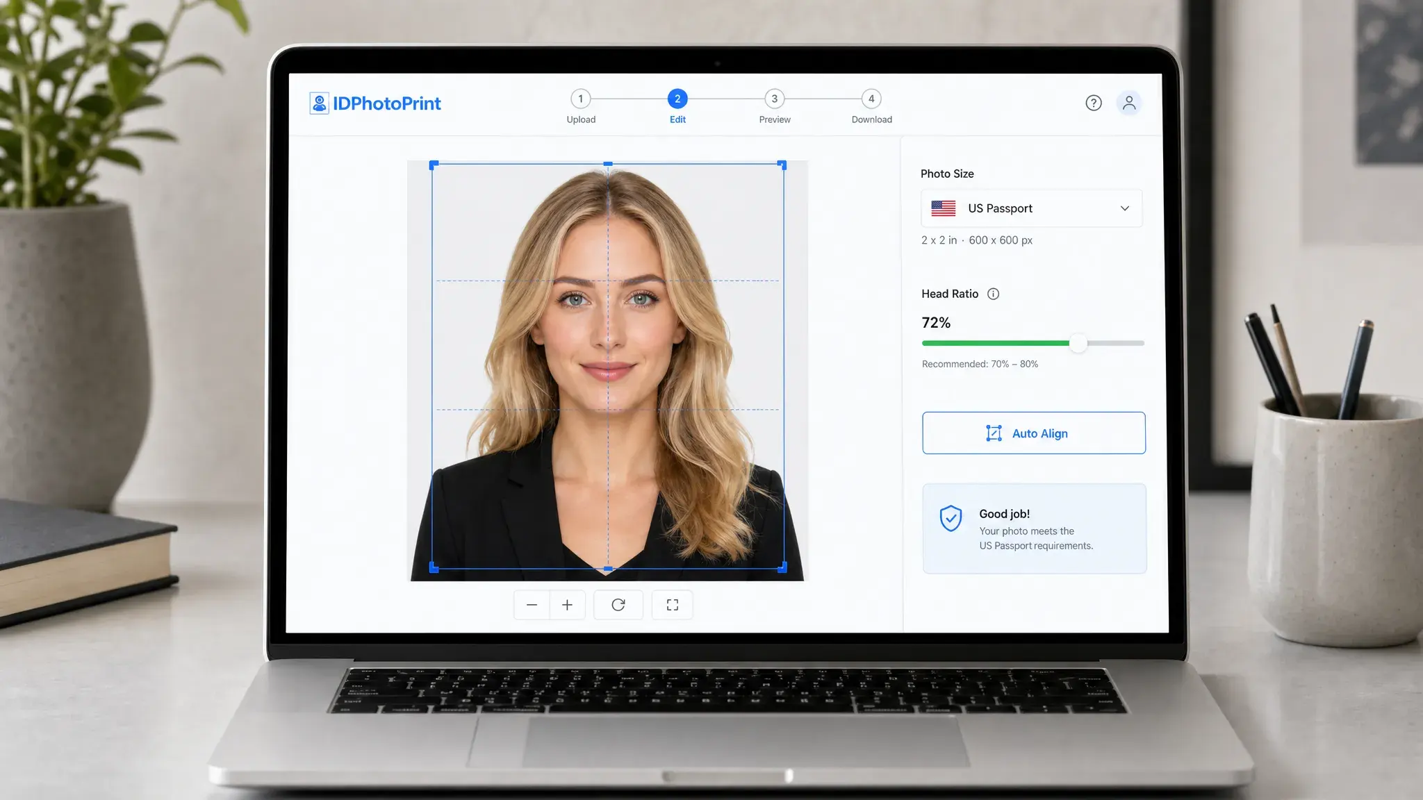 IDPhotoPrint interface showing ID photo layout